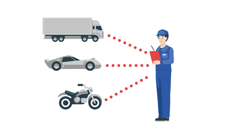 アセスプロⅡの対象車両（輸入車・トラック・二輪車）のイラスト
